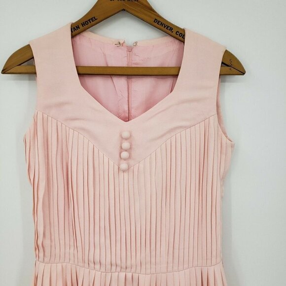 Vintage Pleated Pink Dress Womens M/L? Sleeveless Custom Made - Picture 2 of 3